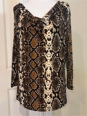 Calvin Klein Brown & Cream Snake-Print Long Sleeve Top NWT SIZE L
